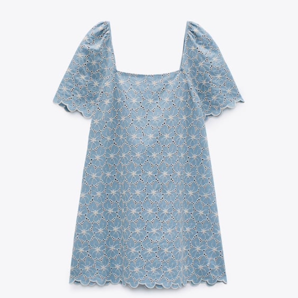Zara blue floral embroidered dress M